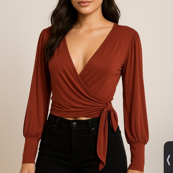 Fashion Nova Elegant Rust Wrap Top - Picture 1 of 5